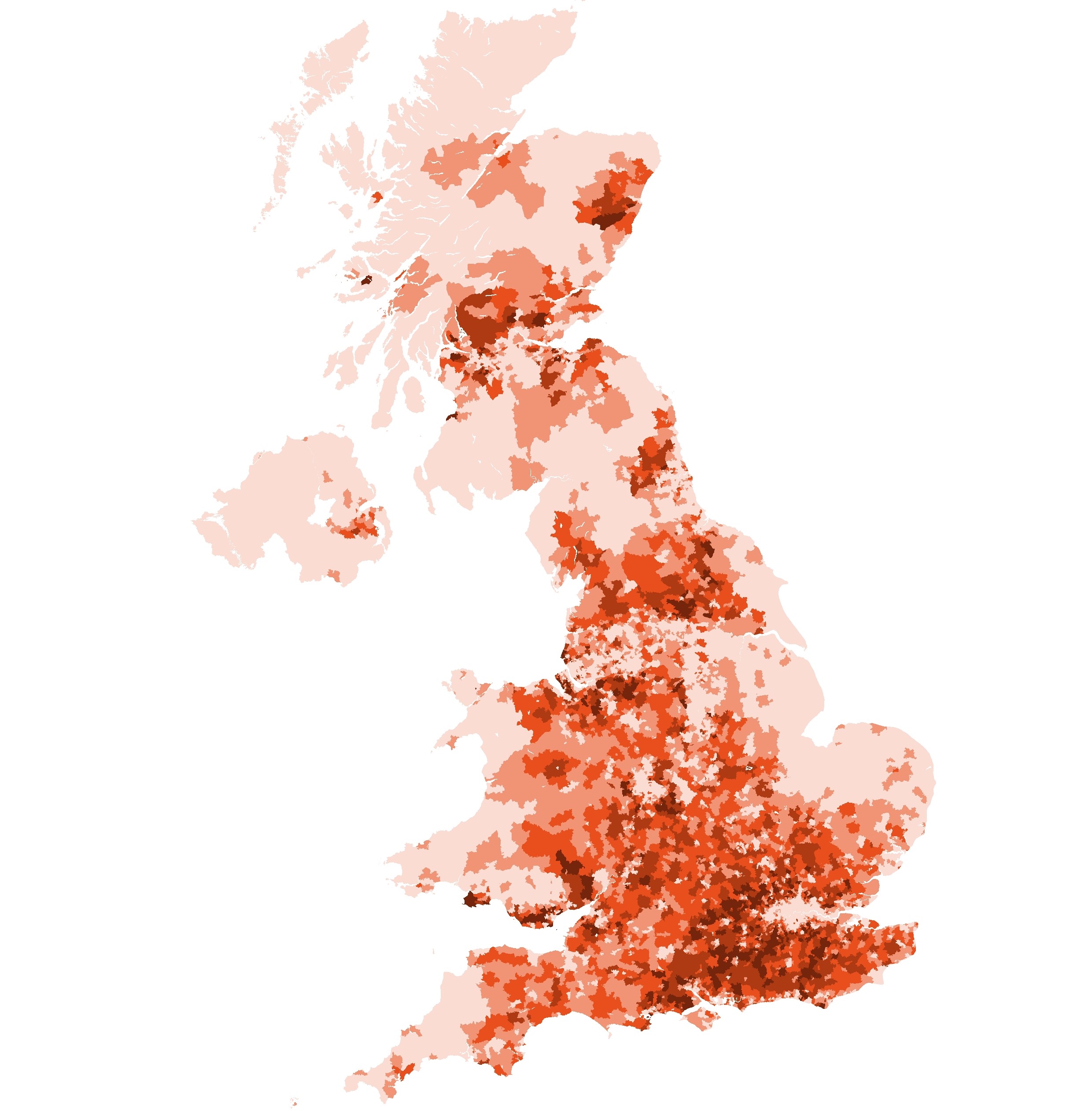 An heatmap of the UK shows dark areas for high distribution of Cummerland Culturebuffs spread across a lot of the country, concentrating around but not in big cities like London and Manchester
