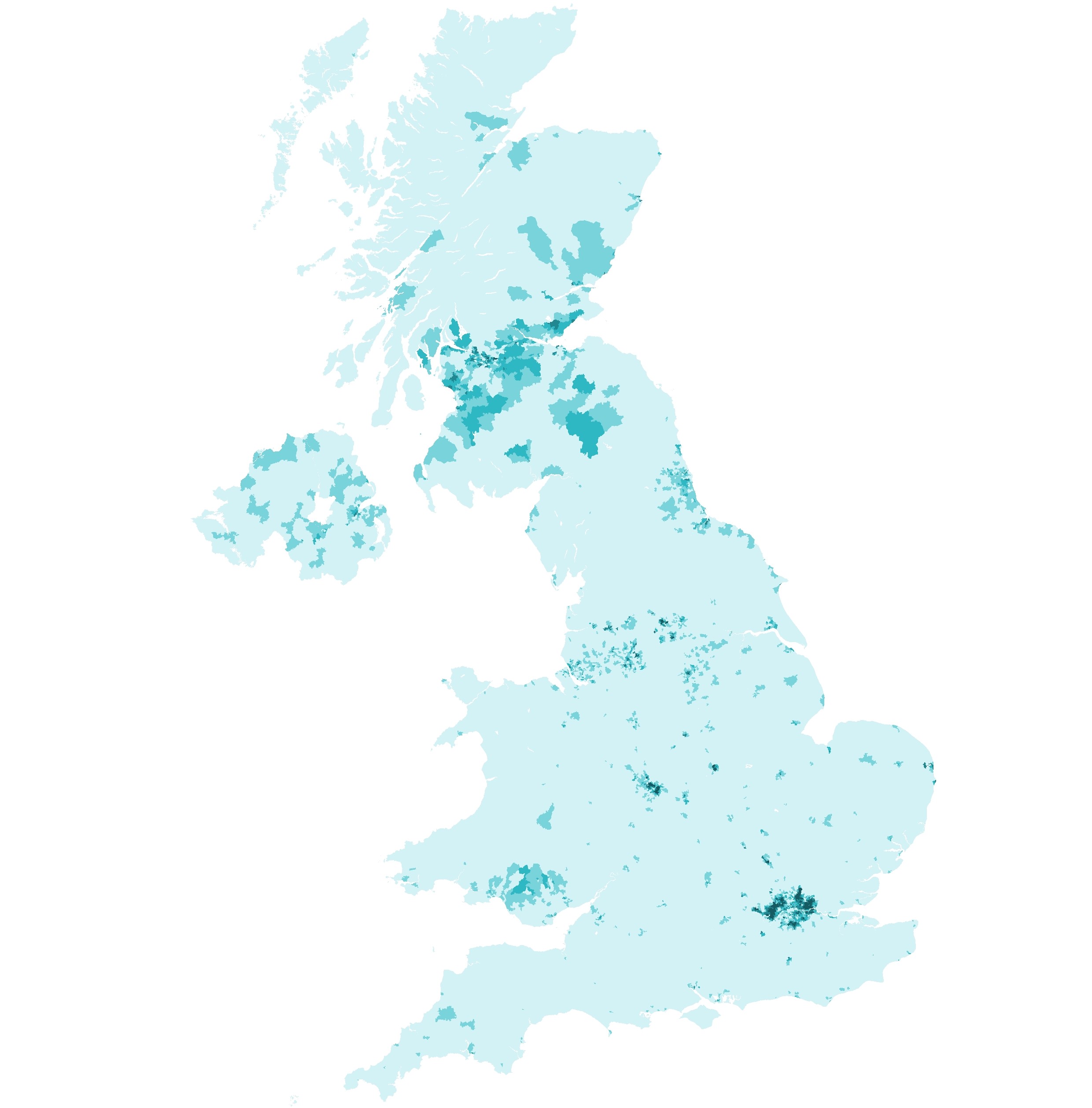A heatmap shows the distribtion of this segment around the UK, and teh colours are very very surrounding and in London where the segment is concentrated, as well as much of south Scotland and south Wales
