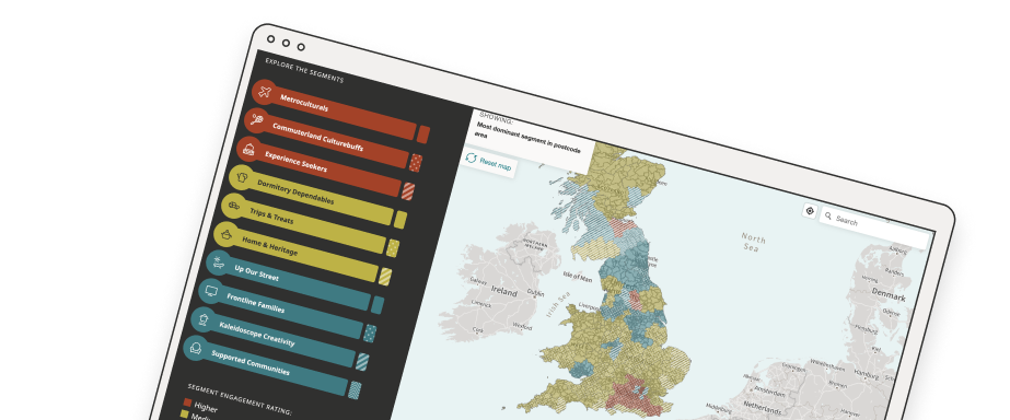 A browser showing a map of the UK with Audience Spectrum Segments