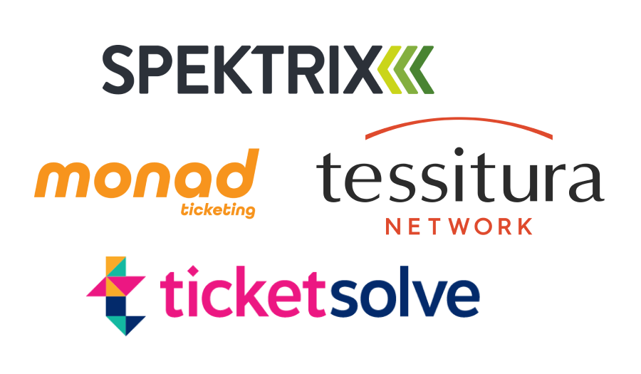 Spektrix, Monad, Tessitura and Ticketsolve logos