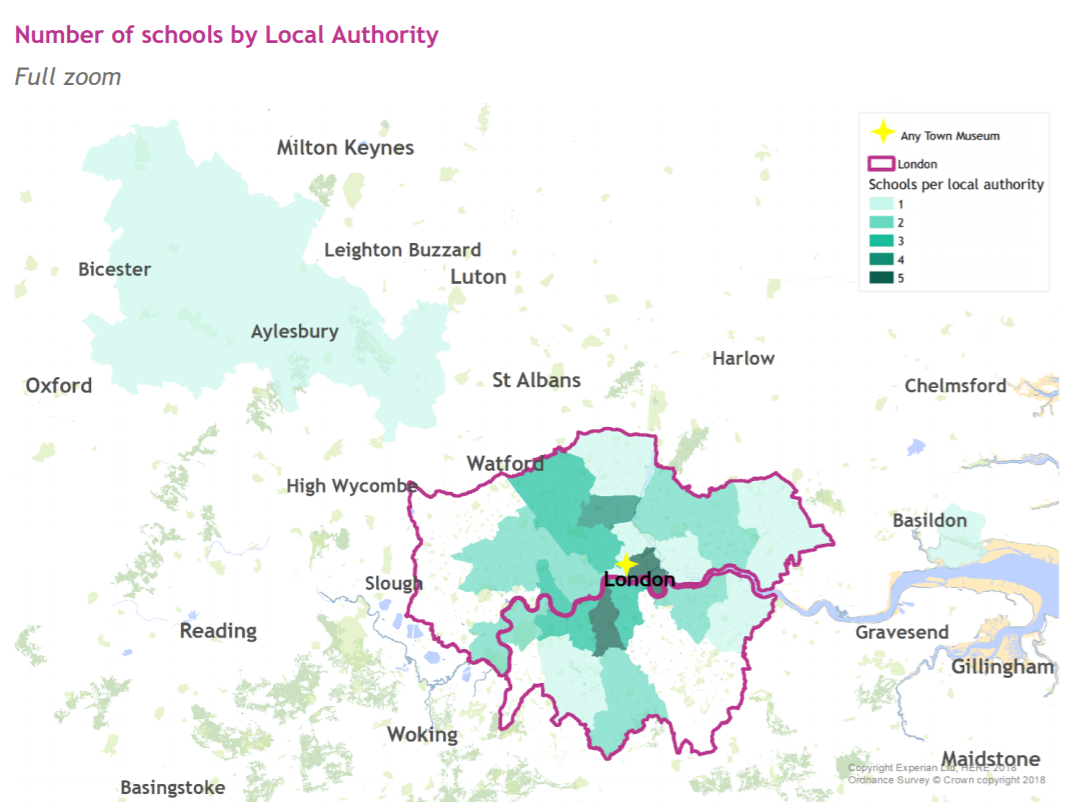 Map showing schools per local authority for a region