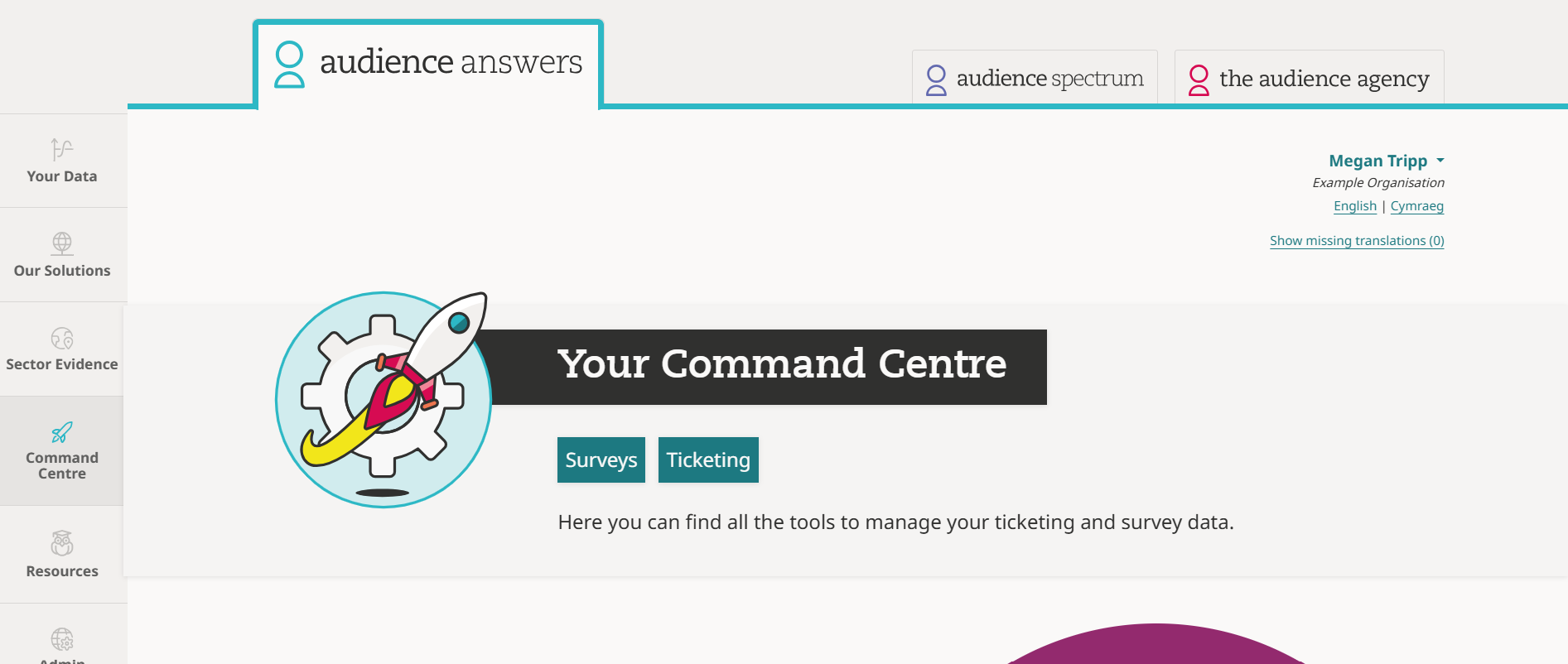 Screenshot of the Command Centre section