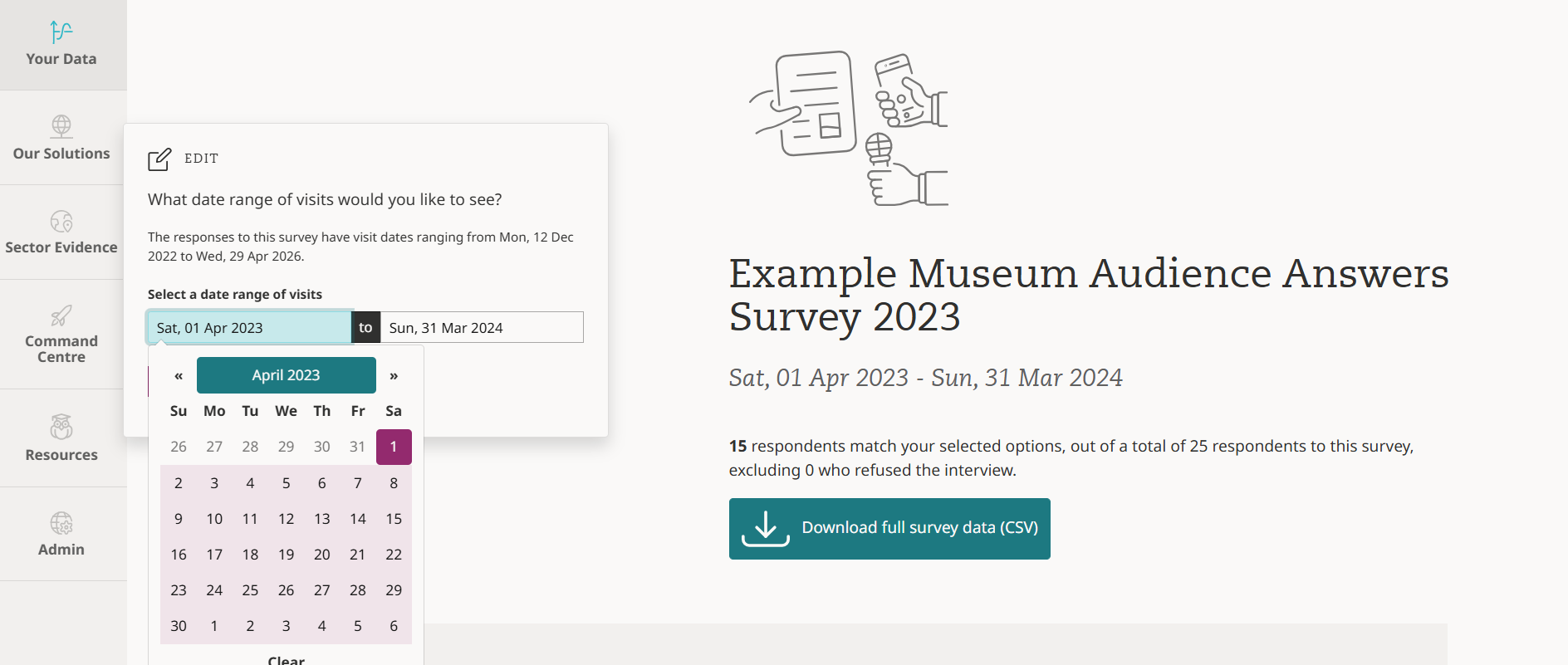 Screenshot of the date filter
